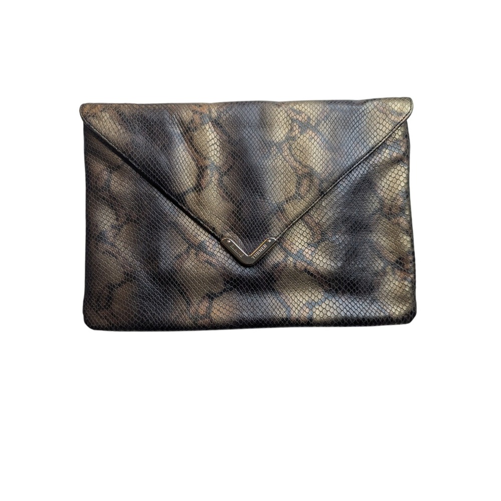 Elaine Turner Snakeskin Envelope Clutch Purse Metallic Evening Bag